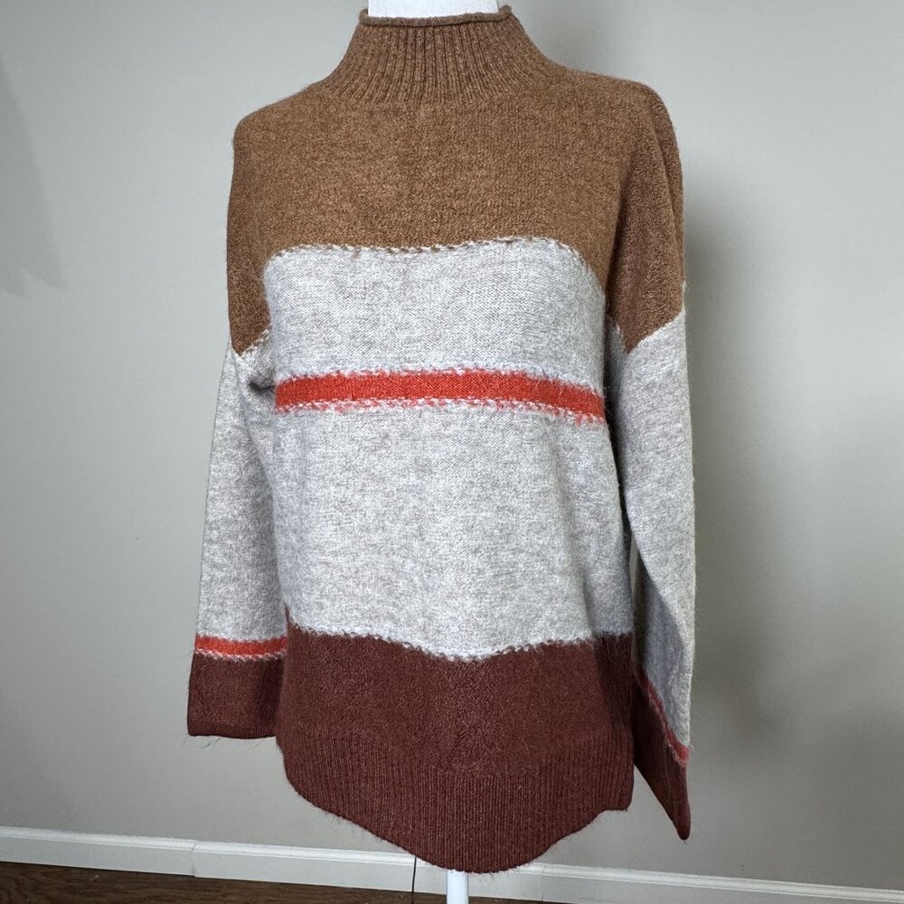 NEW Universal Thread Womens XS Cozy Multicolor Brown Striped Mock Neck Sweater